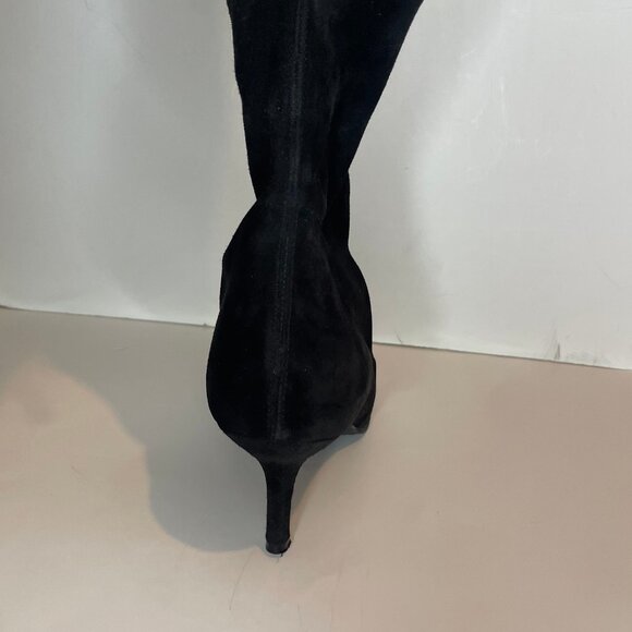 Stuart Weitzman Black Suede Over The Knee Kitten Heel Boots - Picture 7 of 12